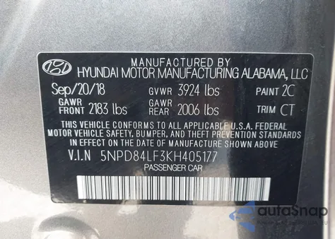 2019 Hyundai Elantra Sel z USA, uszkodzony, nr VIN 5NPD84LF3KH405177